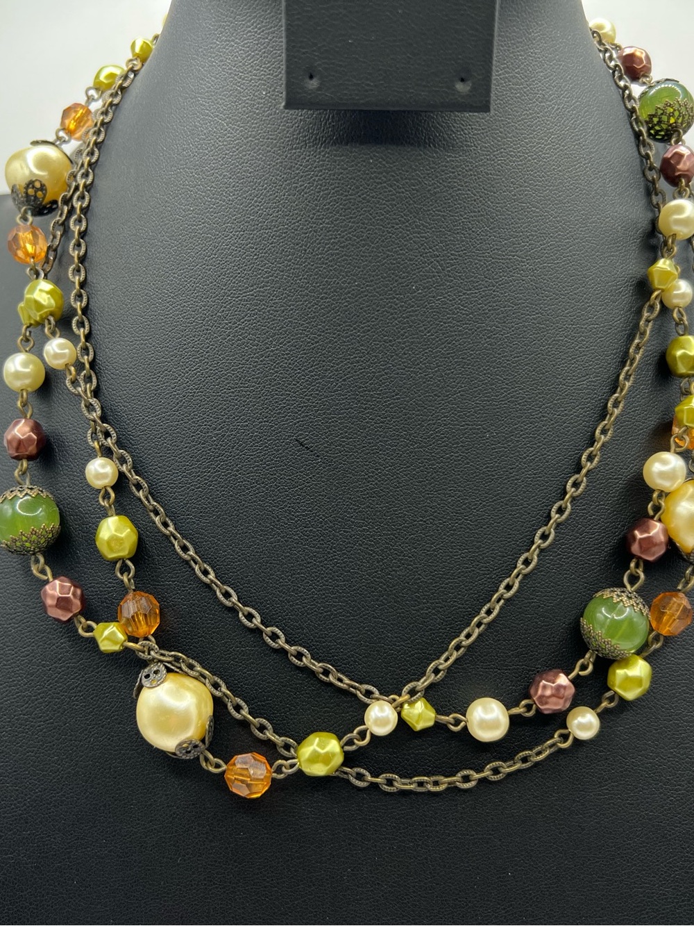 Vintage Unbranded Extra Long Beaded Rope Station Necklace Earth Tones